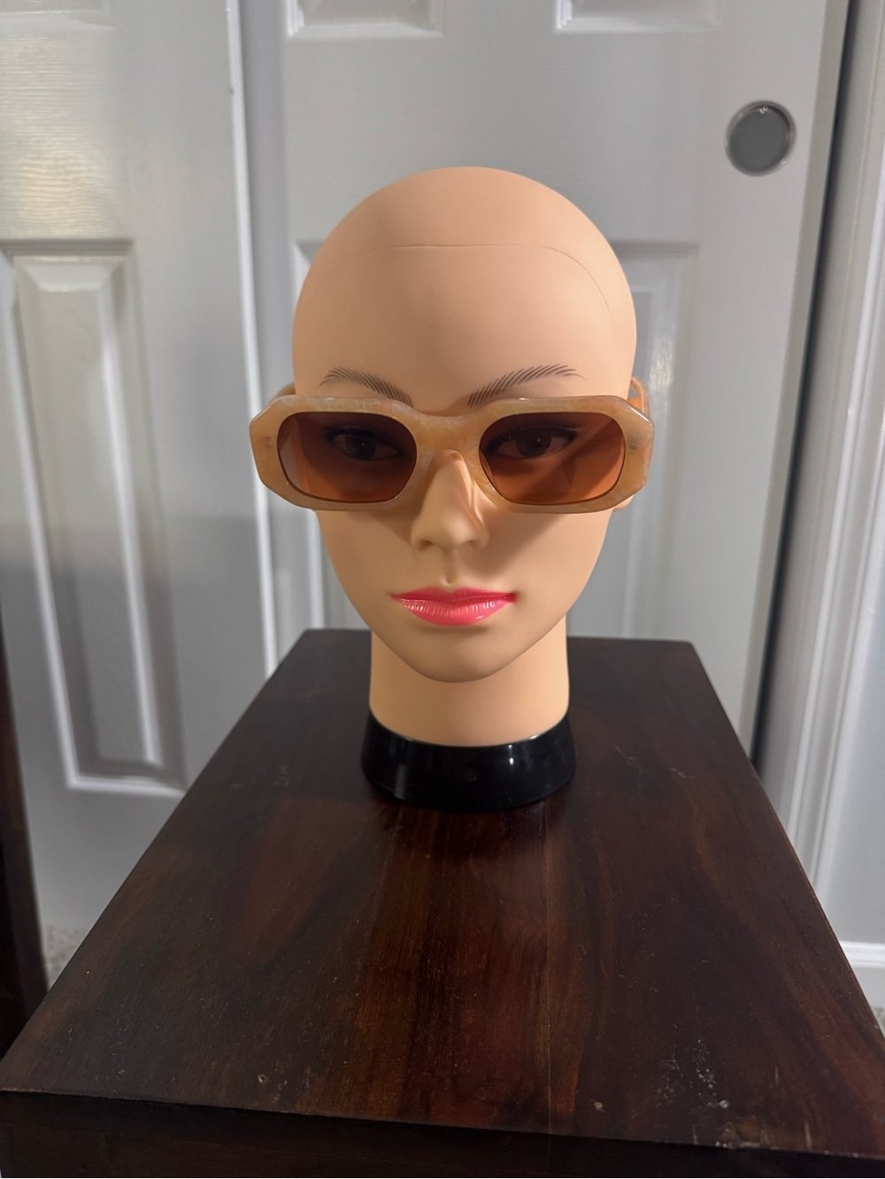 Quay Australia “Hyped Up” Tan Rectangular Sunglasses with Brown Lenses